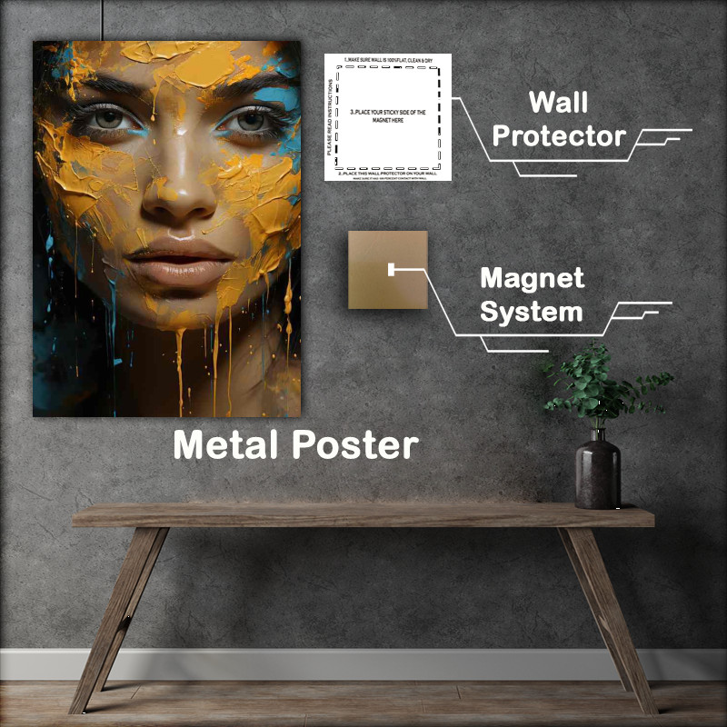 Buy Metal Poster : (Artistic Elation Woman Dripping Vibrant Paint)