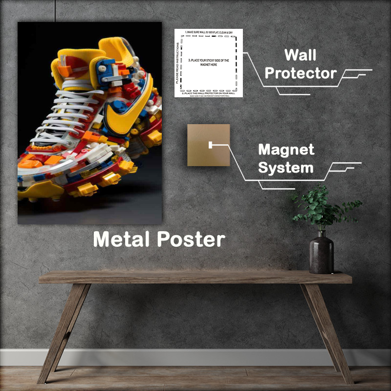 Buy Metal Poster : (Bold Sneaker Palette Walks on Artistic bricks)