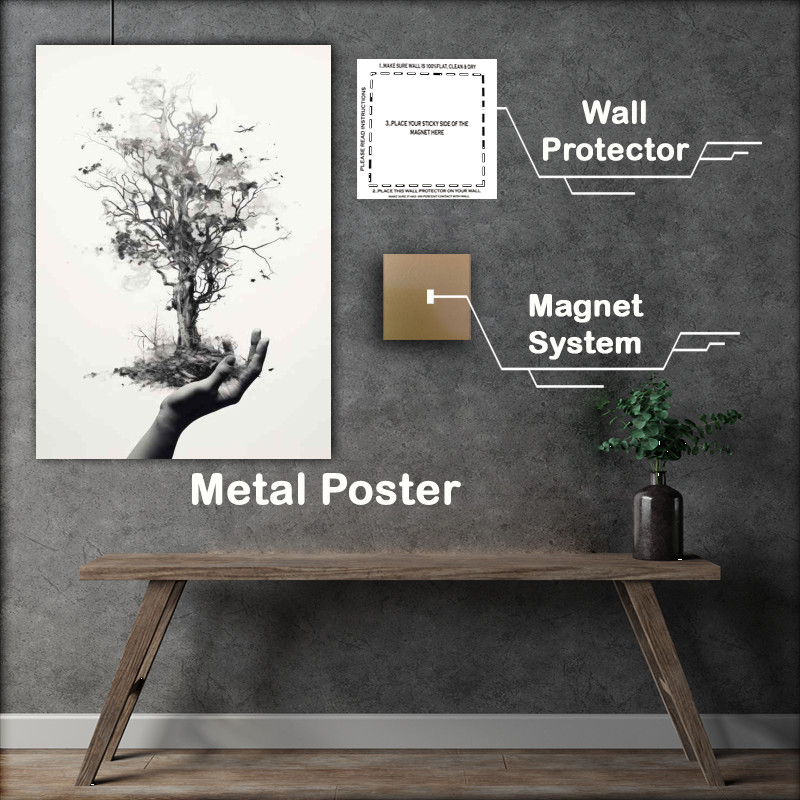 Buy Metal Poster : (Enchanted Fusion Hand and Branches Intertwine)