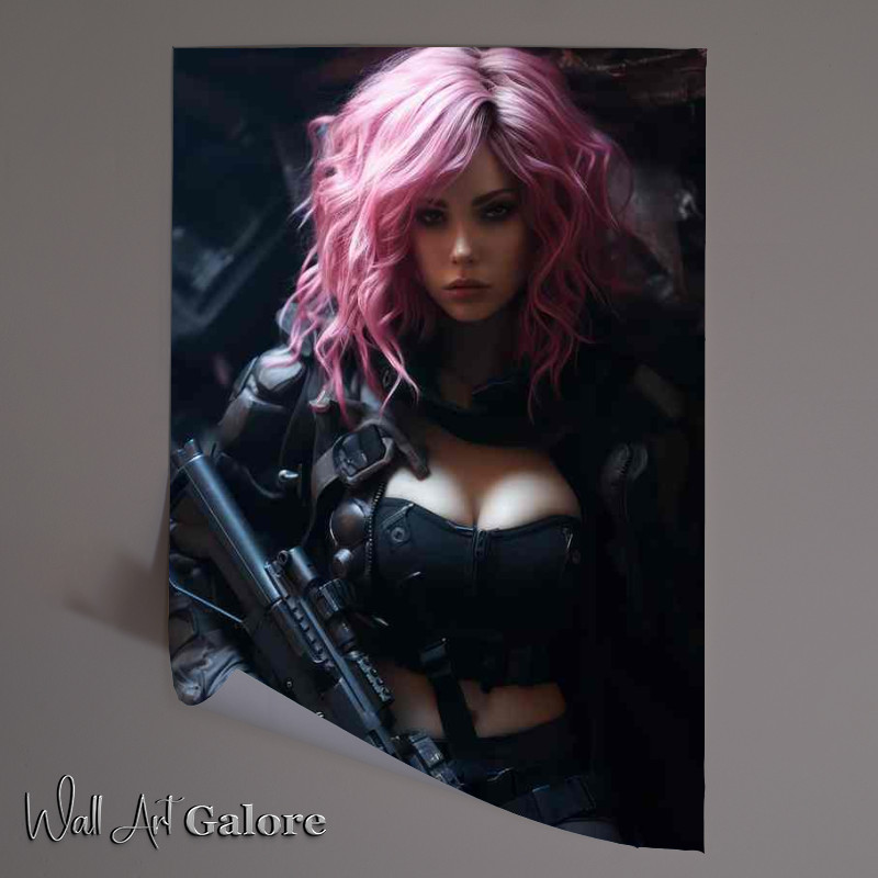Buy Unframed Poster : (Futuristic Rebel Girl with Pink Locks Armed)