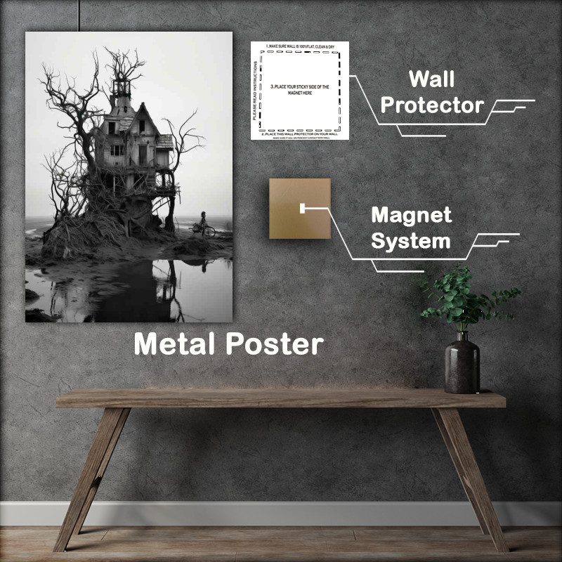 Buy Metal Poster : (Whimsical Tree Home Blends into Canopy)