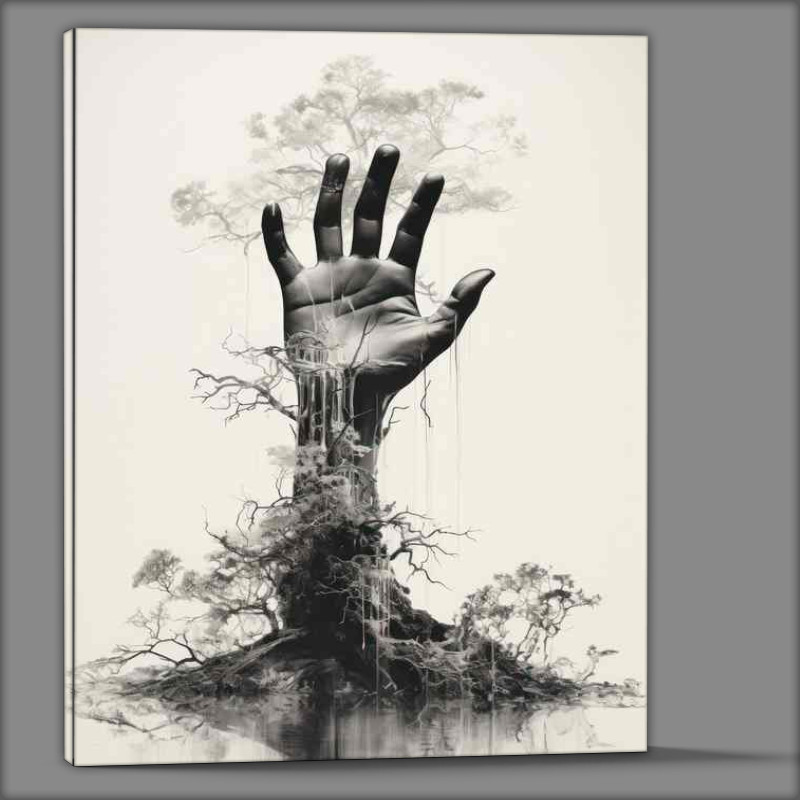 Buy Canvas : (Whimsical Union Hand Merging with Twigs)