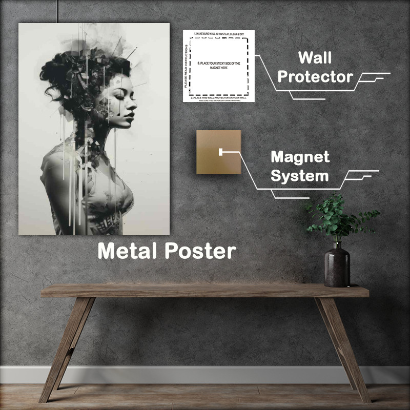 Buy Metal Poster : (Womans Visage Intertwined with Nature)