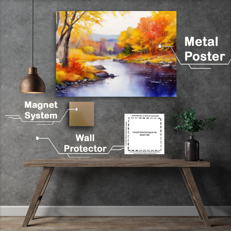 Buy Metal Poster : (A colourful autum nriver Scene)