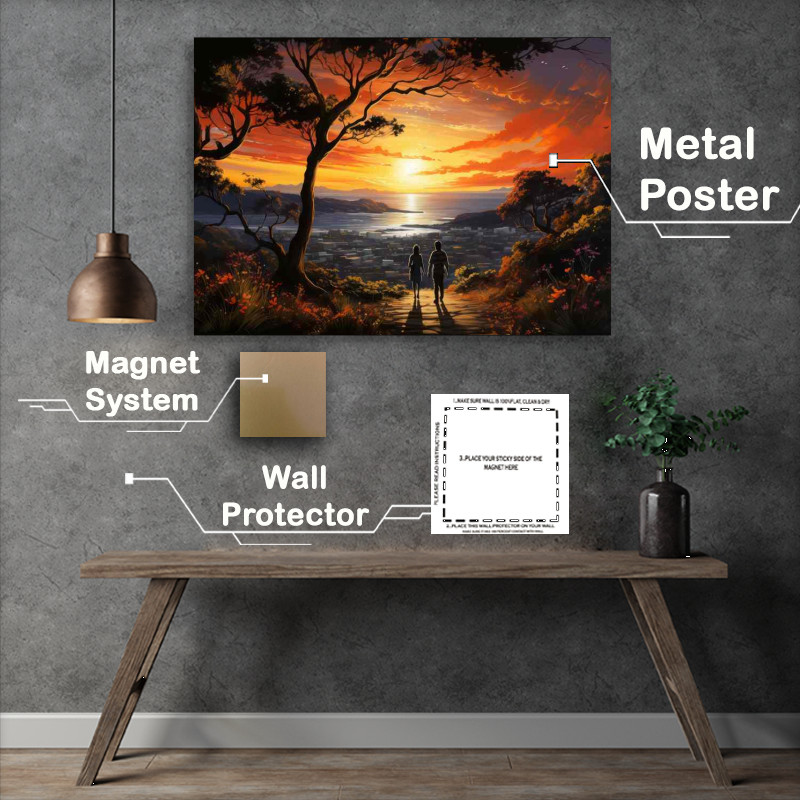 Buy Metal Poster : (Crimson Tranquility Evening Sun Sets Over Lake)