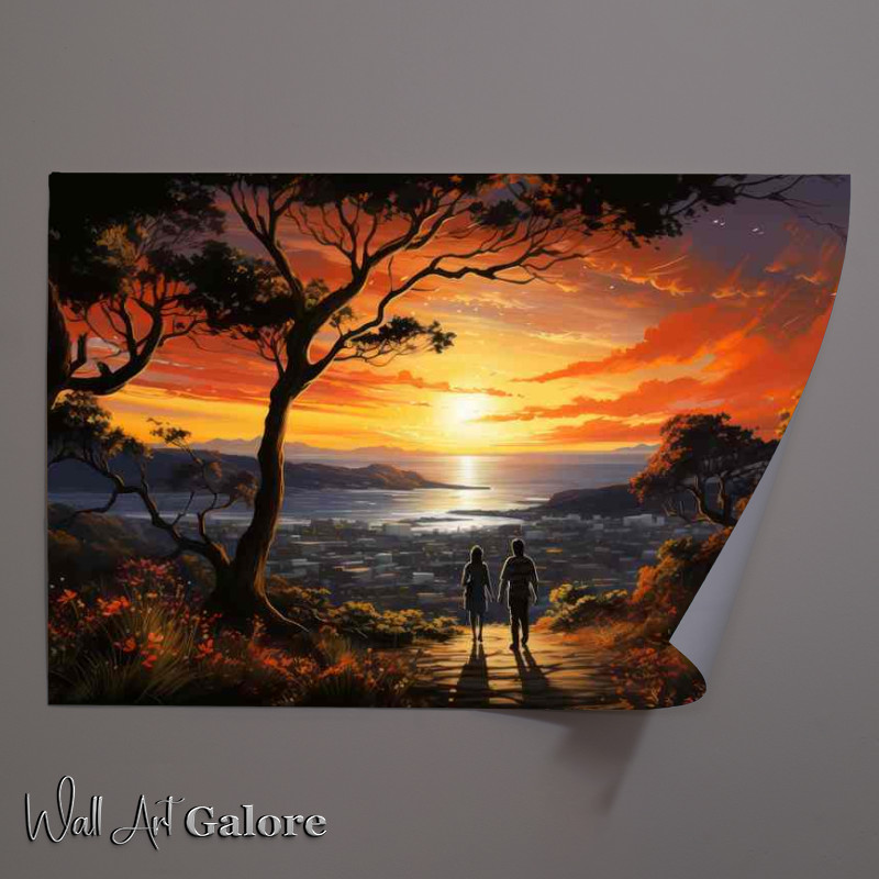 Buy Unframed Poster : (Crimson Tranquility Evening Sun Sets Over Lake)
