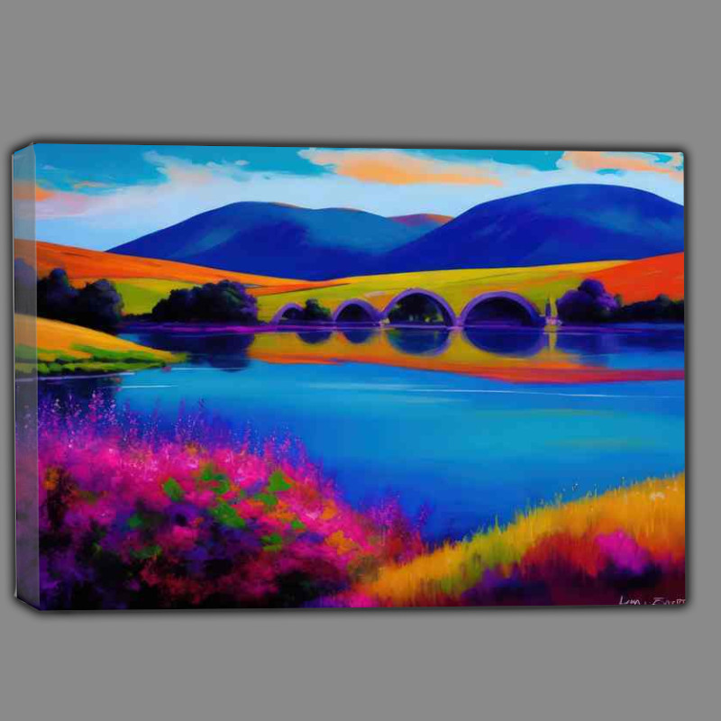 Buy Canvas : (Neon bridge over the lake)