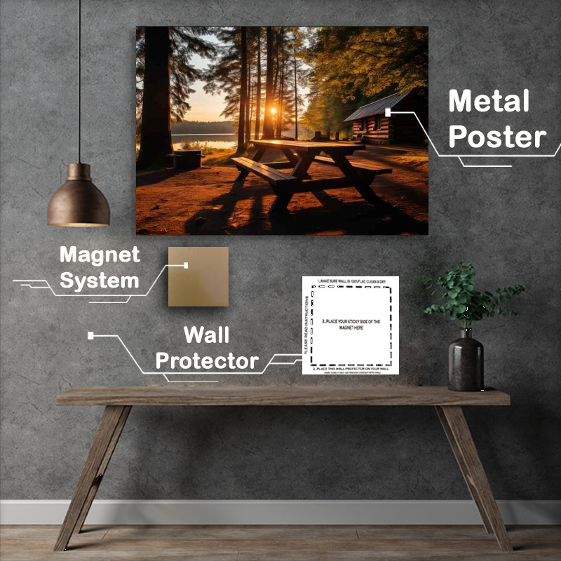 Buy Metal Poster : (Park bench at sunset)
