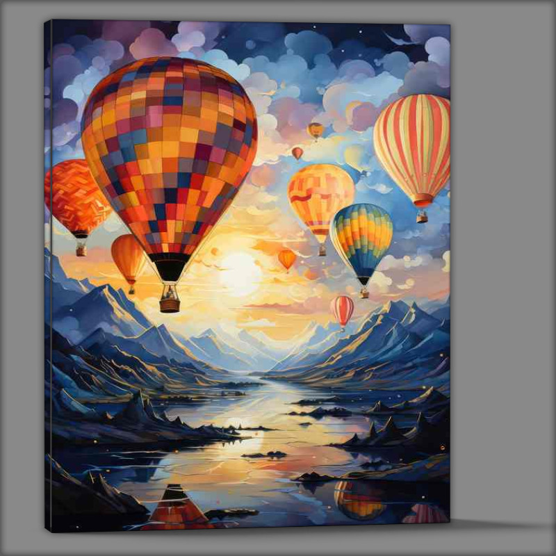 Buy Canvas : (Aerial Tapestry Bright Balloons Paint the Sky)