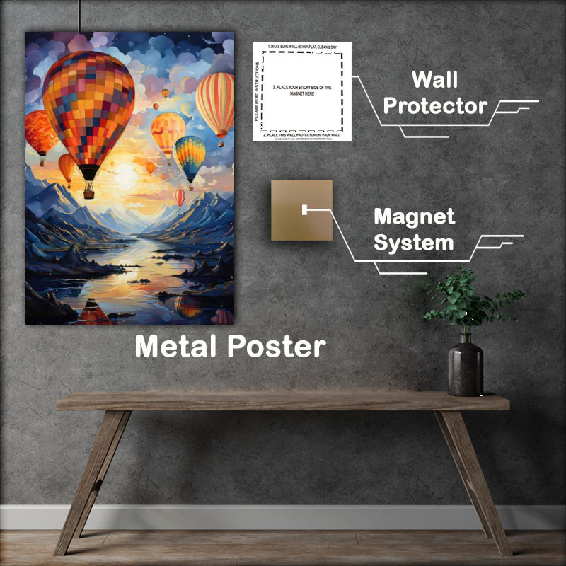 Buy Metal Poster : (Aerial Tapestry Bright Balloons Paint the Sky)