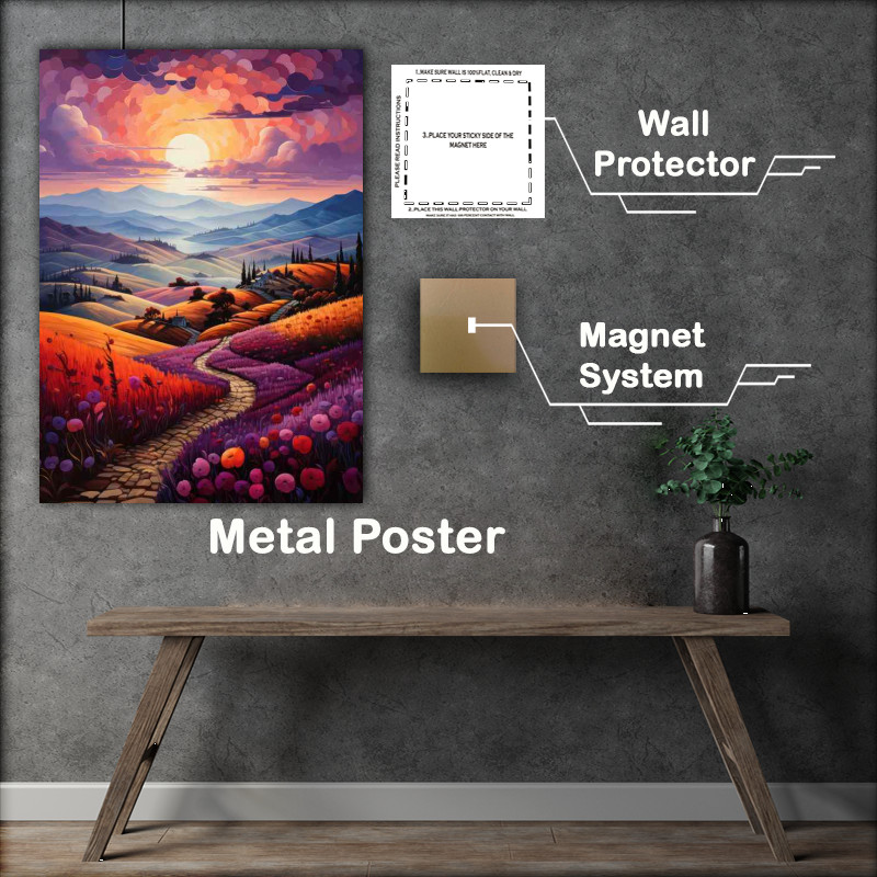 Buy Metal Poster : (Amber Glow Illuminates the Winding Country Path)