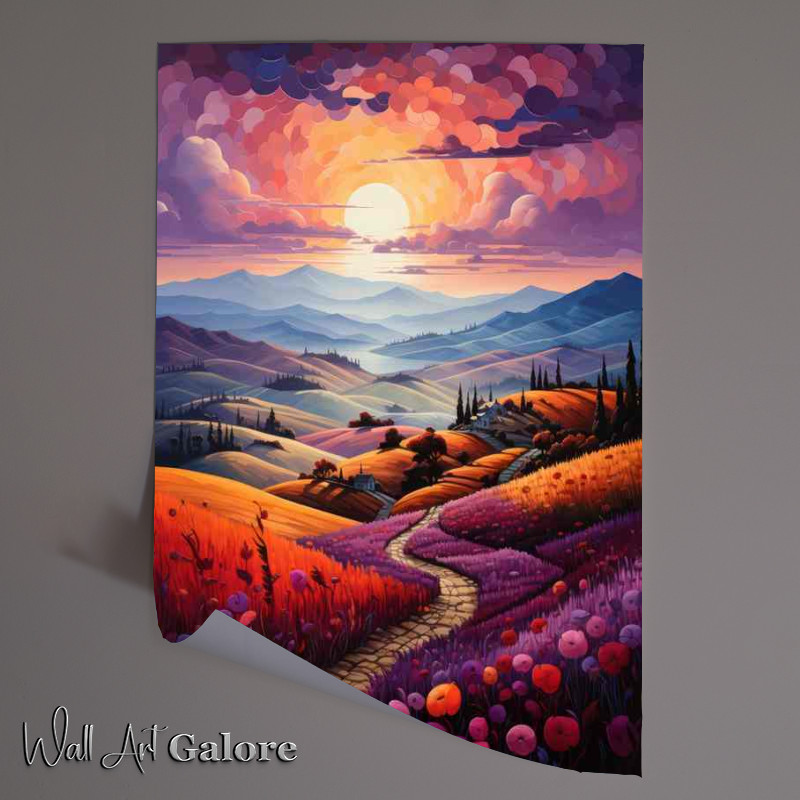 Buy Unframed Poster : (Amber Glow Illuminates the Winding Country Path)