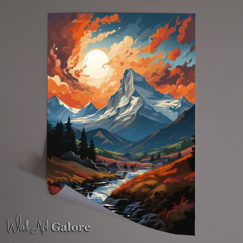 Buy Unframed Poster : (Amber Sunset Graces Mountains and River)