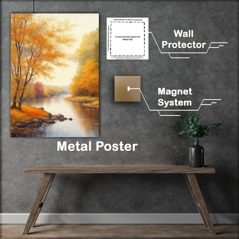 Buy Metal Poster : (Autumn river scene with trees)