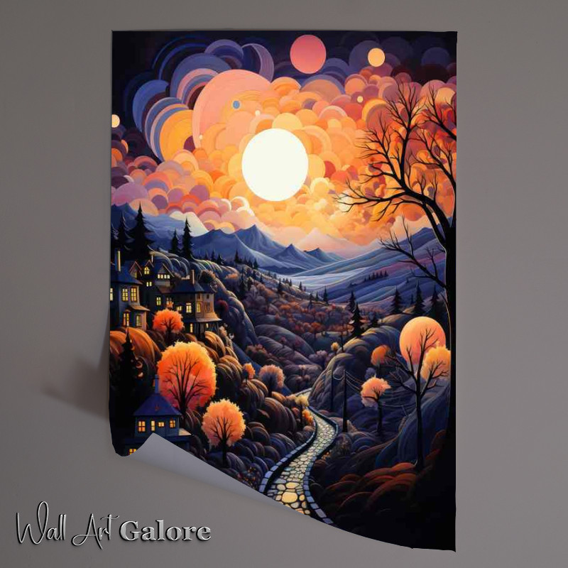 Buy Unframed Poster : (Crimson Harmony Sunset Melds with Mountains)