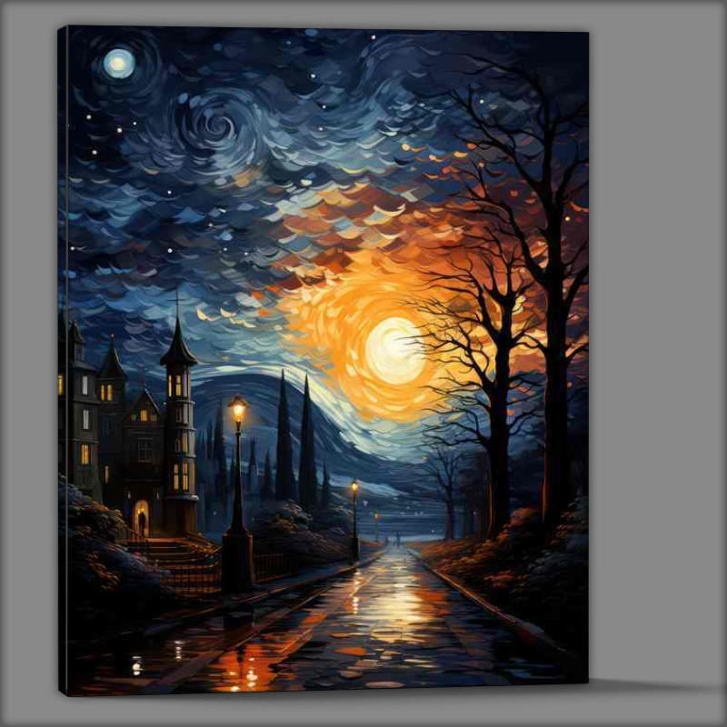 Buy Canvas : (Dreamy Dusk Starry Night Over the Roofs)