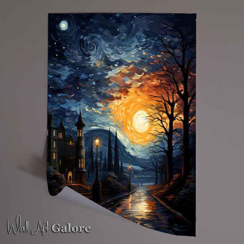 Buy Unframed Poster : (Dreamy Dusk Starry Night Over the Roofs)