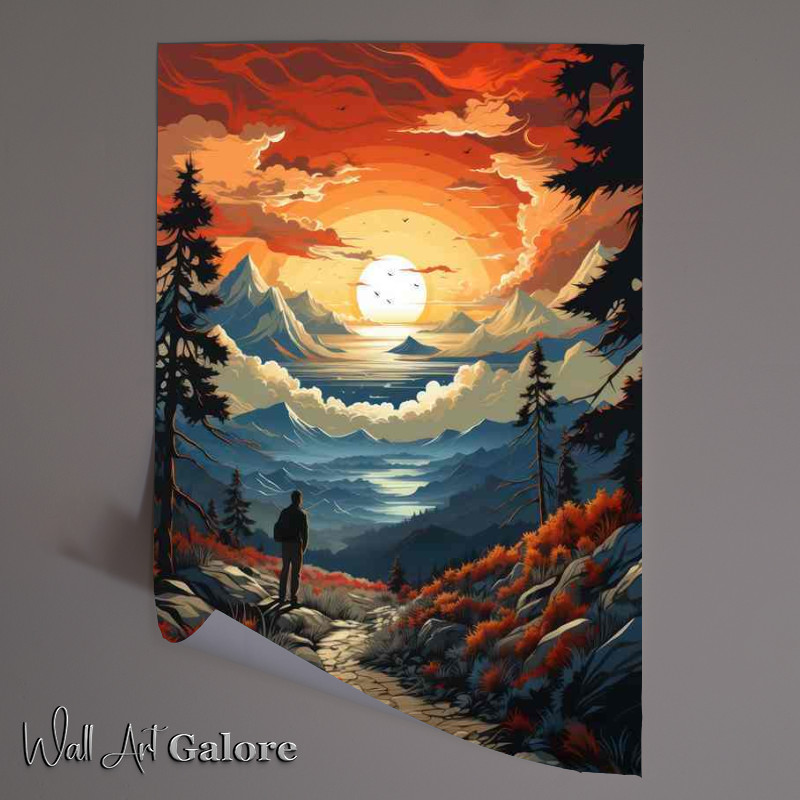 Buy Unframed Poster : (Dusk Sunset Casts Glow on Mountains and River)