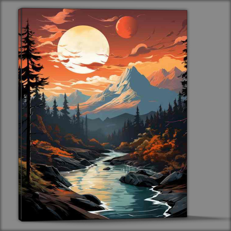 Buy Canvas : (Dusk Sunset Over the Majestic Mountains)