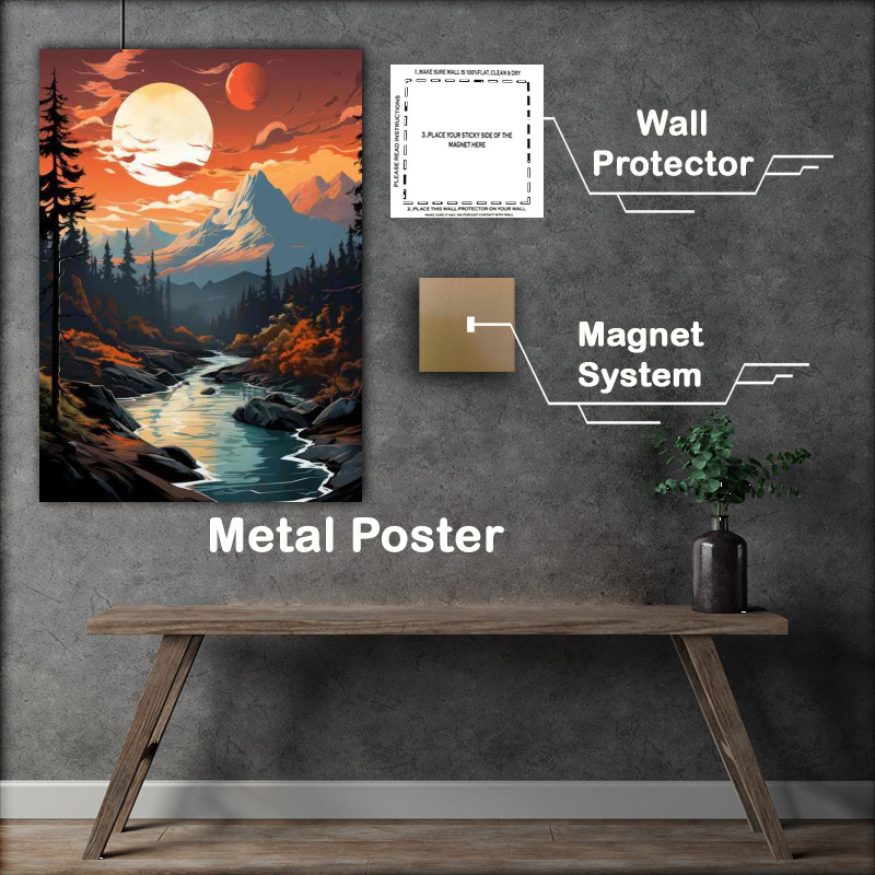 Buy Metal Poster : (Dusk Sunset Over the Majestic Mountains)