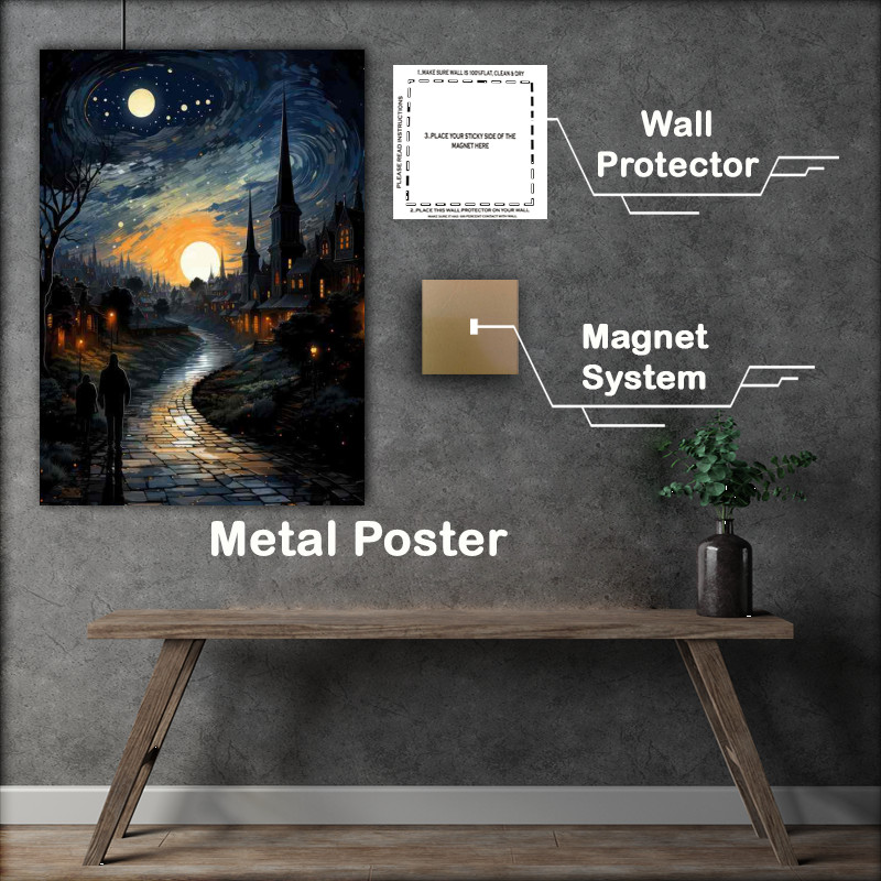 Buy Metal Poster : (Enchanted Evening in the Village Under Stars)