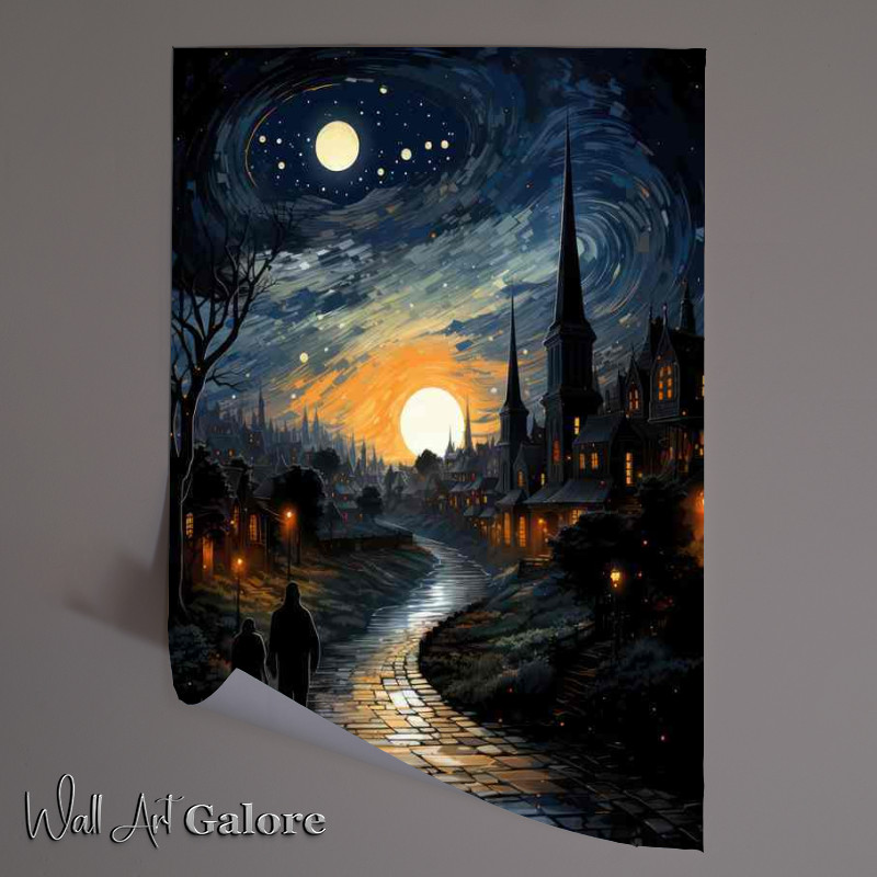 Buy Unframed Poster : (Enchanted Evening in the Village Under Stars)