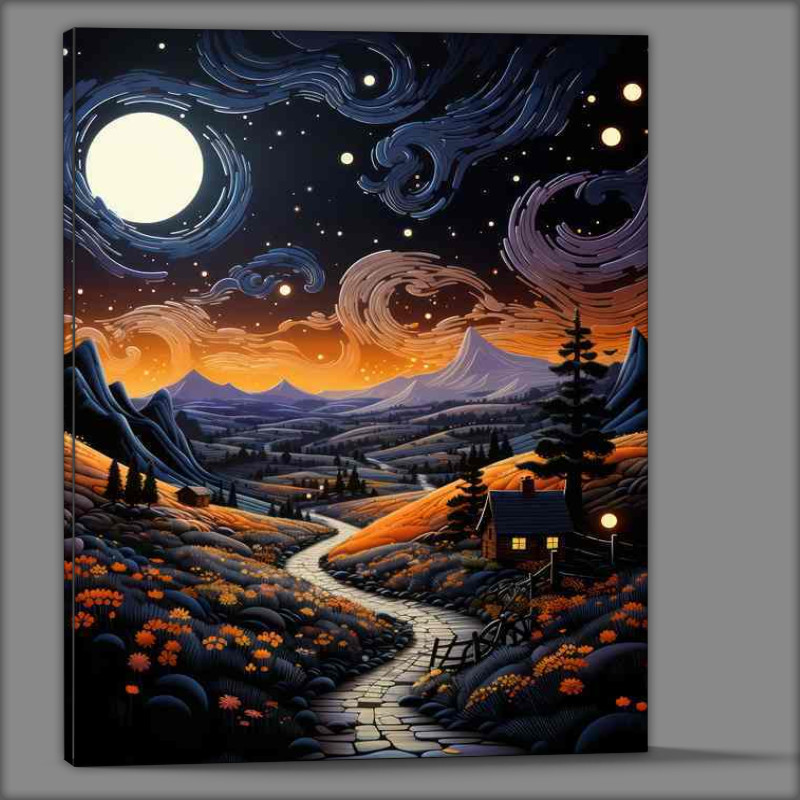 Buy Canvas : (Ethereal Glow Moonlight Bathes the Countryside)