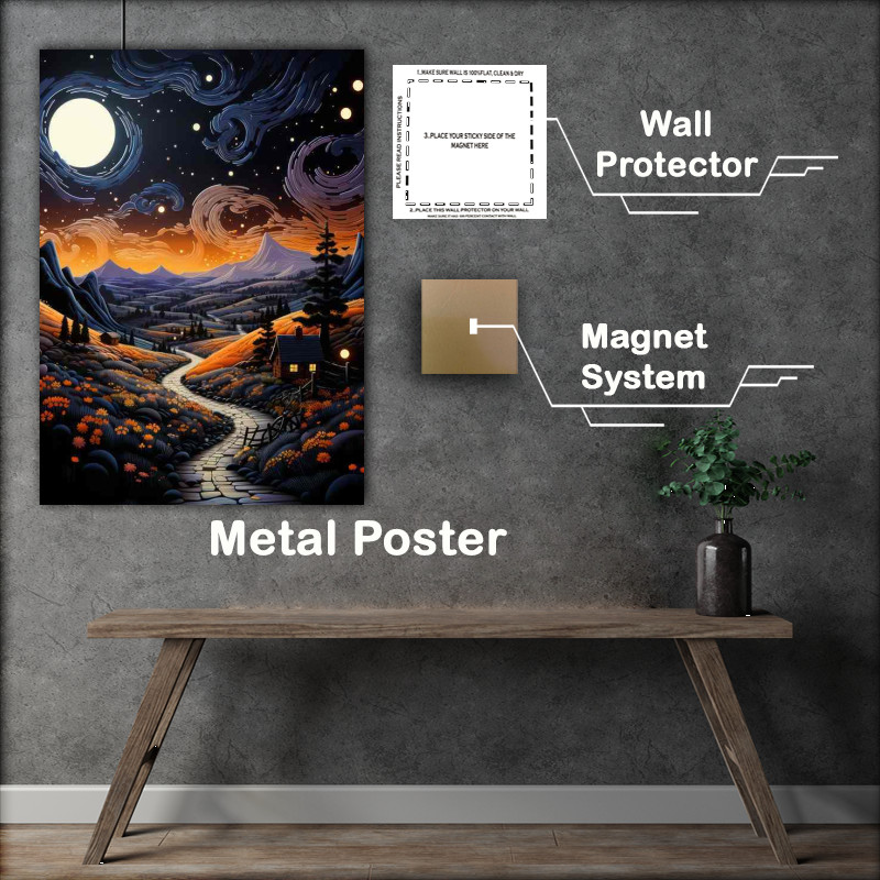 Buy Metal Poster : (Ethereal Glow Moonlight Bathes the Countryside)