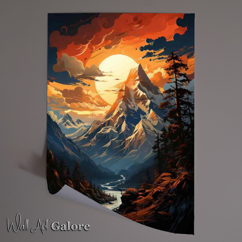 Buy Unframed Poster : (Fiery Symphony Sunset Paints the Mountains Ablaze)