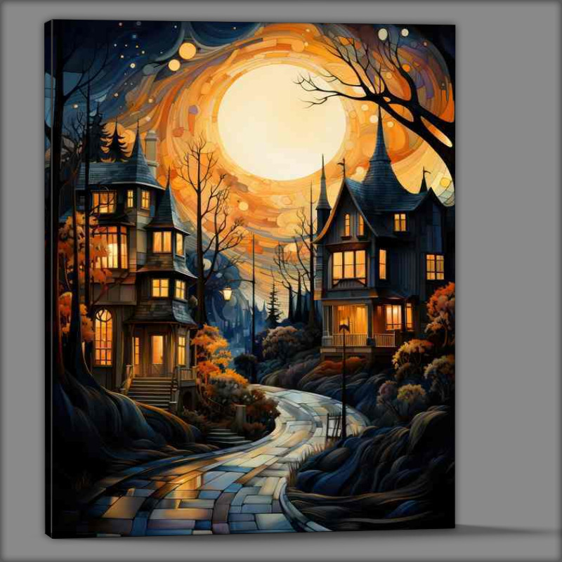 Buy Canvas : (Glimmering Nightfall Stars Scatter Over Village Rooftops)