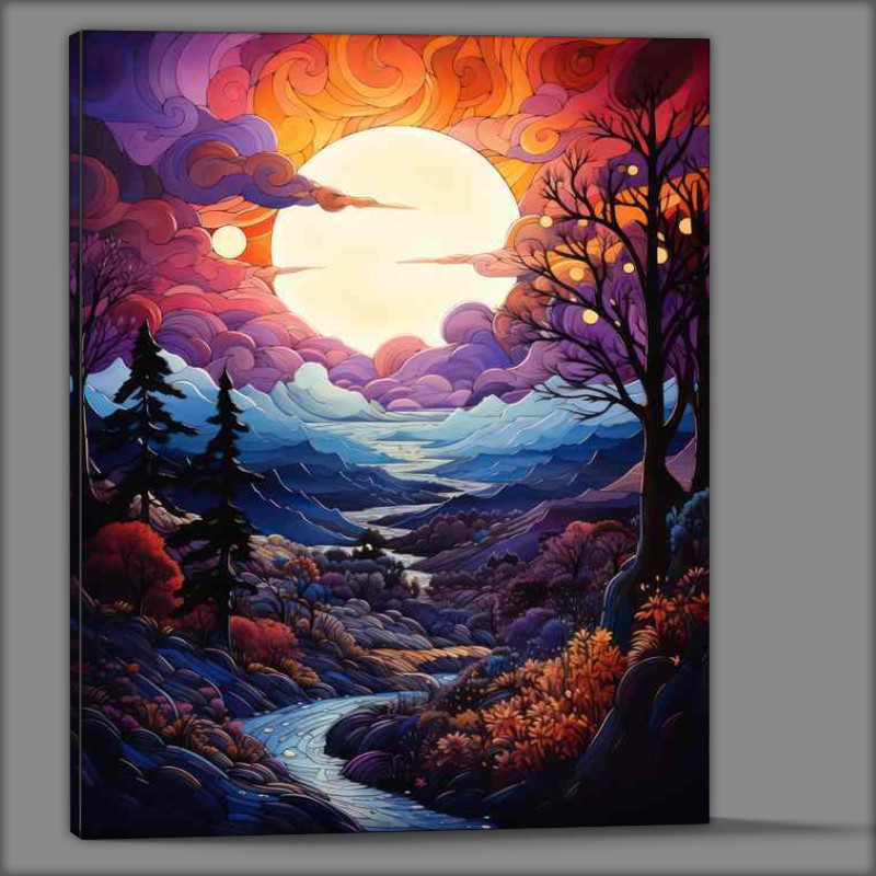Buy Canvas : (Golden Horizon Graces the Sunset Country Path)