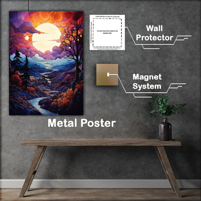 Buy Metal Poster : (Golden Horizon Graces the Sunset Country Path)