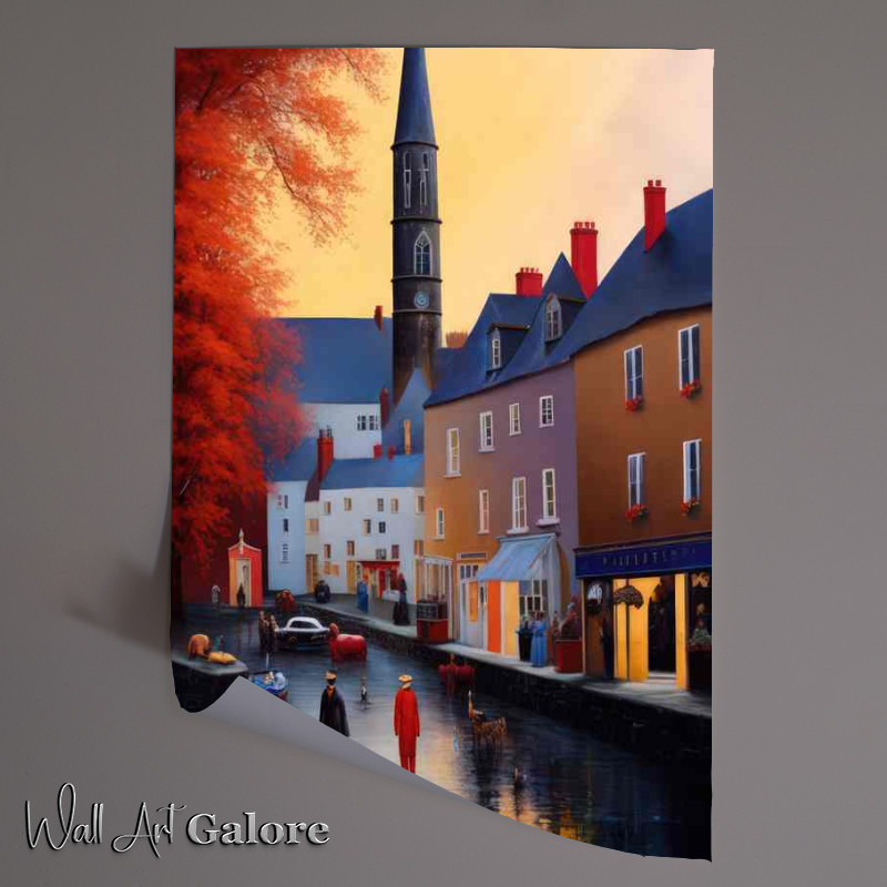 Buy Unframed Poster : (Golden Hues Illuminate Tranquil Sunset Village)