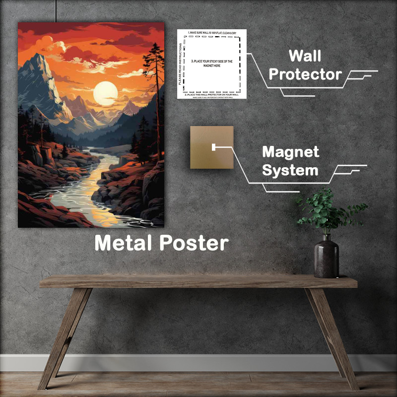 Buy Metal Poster : (Illuminated Peaks Sunset Lights the Mountain Canvas)