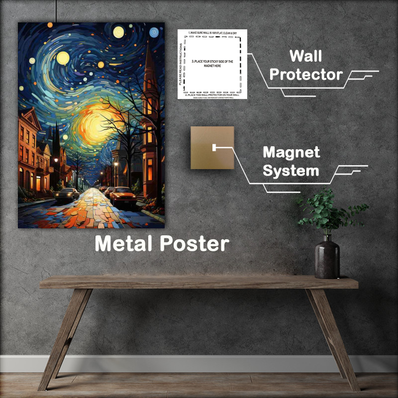 Buy Metal Poster : (Luminous Harmony Stars Twinkle Above the Village)