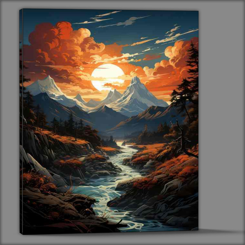 Buy Canvas : (Mountainous Elegy Sunset Melody Across the Peaks)