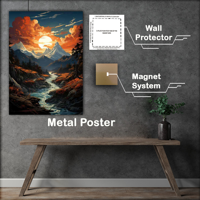 Buy Metal Poster : (Mountainous Elegy Sunset Melody Across the Peaks)
