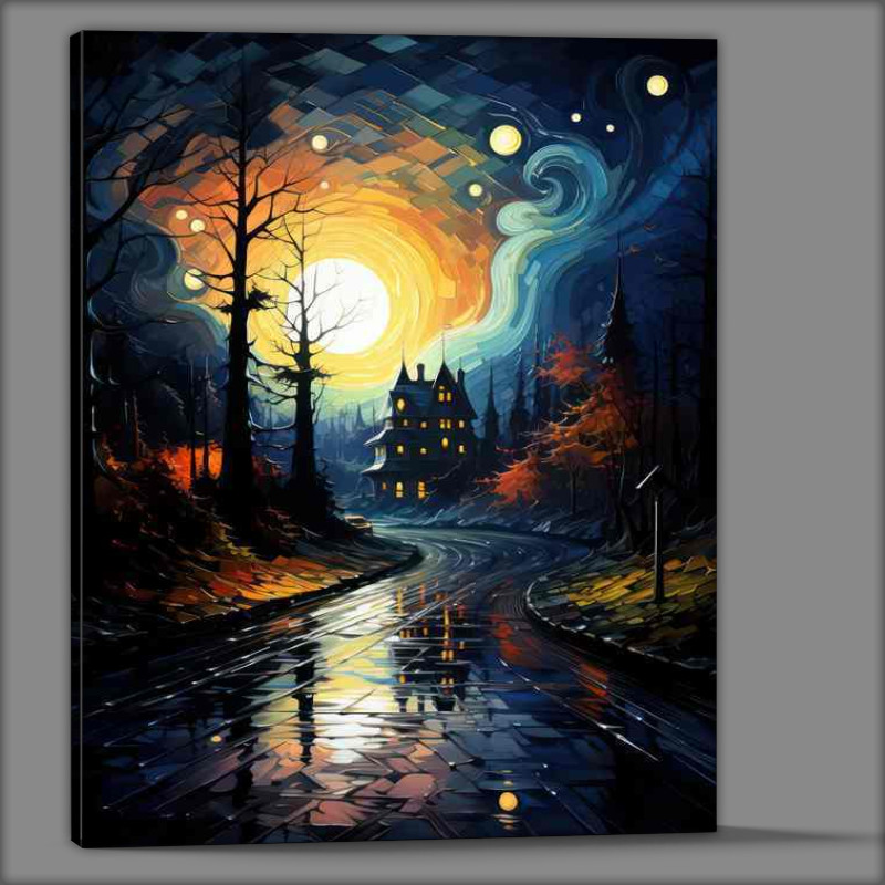 Buy Canvas : (Night’s Symphony Illuminates the Quiet Village)