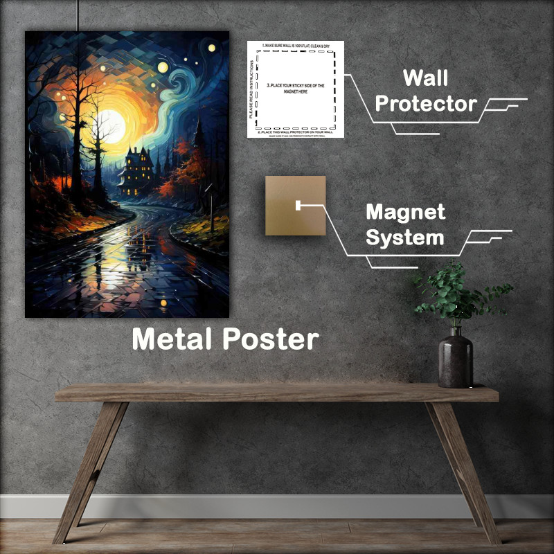 Buy Metal Poster : (Night’s Symphony Illuminates the Quiet Village)