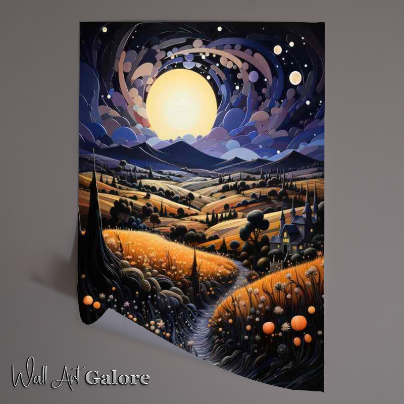 Buy Unframed Poster : (Nocturnal Serenity Moonlight Graces the Rural Landscape)