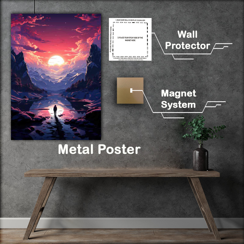 Buy Metal Poster : (Pastel Dreamscape Pink and Blue Sky Unfolds)