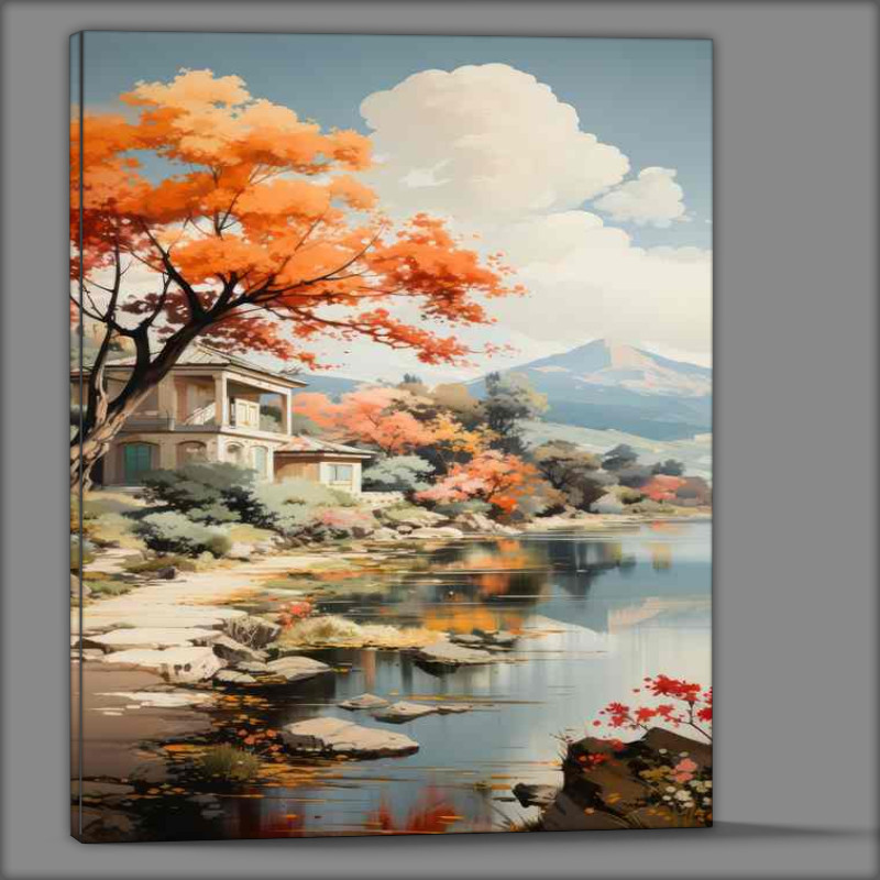 Buy Canvas : (Scenic Harmony River Traversing Through Tranquil Lands)