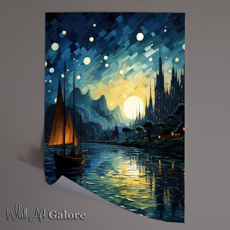 Buy Unframed Poster : (Serene Luminescence Moon Reflection in Night’s Calm)