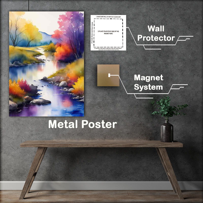 Buy Metal Poster : (Serene Waterway Winding Through Verdant Landscape)
