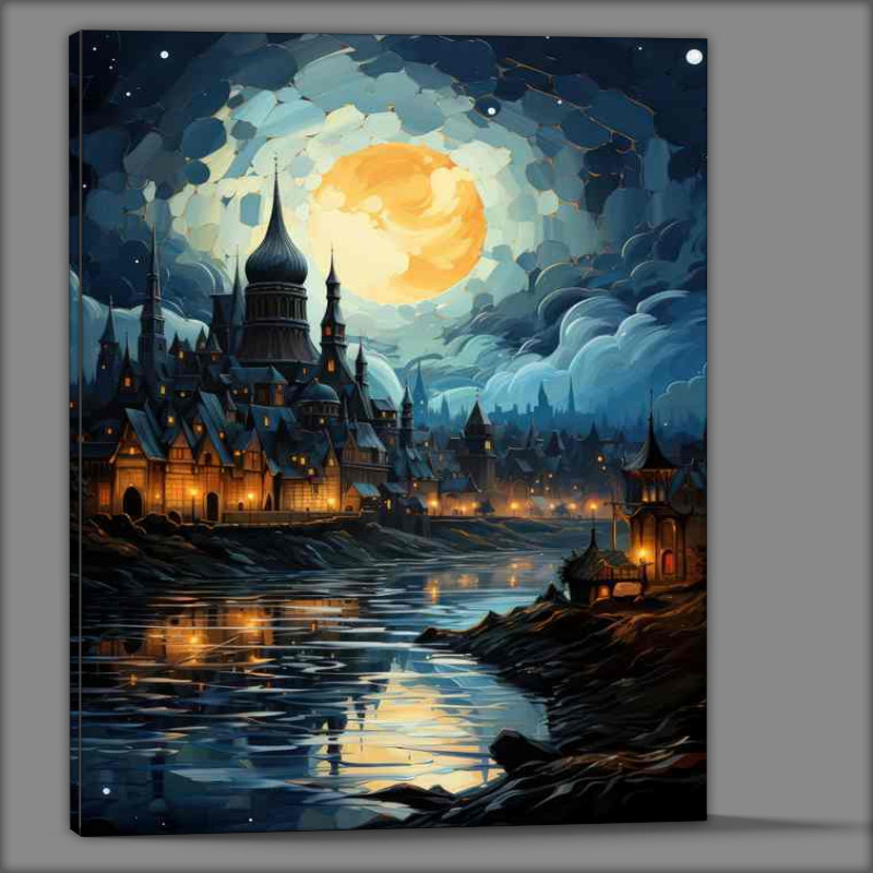 Buy Canvas : (Silvery Whisper Moon Reflection on Tranquil Waters)