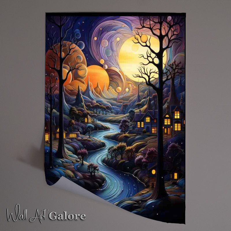 Buy Unframed Poster : (Silvery Whispers Stars Illuminate the Village Night)
