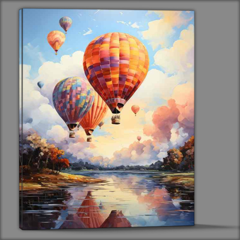 Buy Canvas : (Skyward Dreams Vibrant Balloons Ascend into Blue)