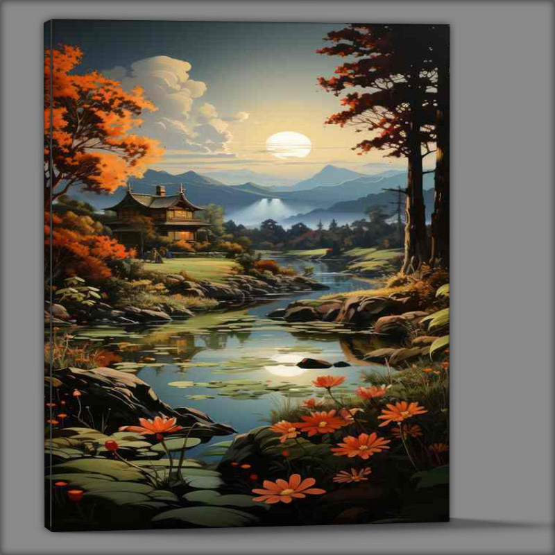 Buy Canvas : (Tranquil Flow River Meandering Through Picturesque Terrain)