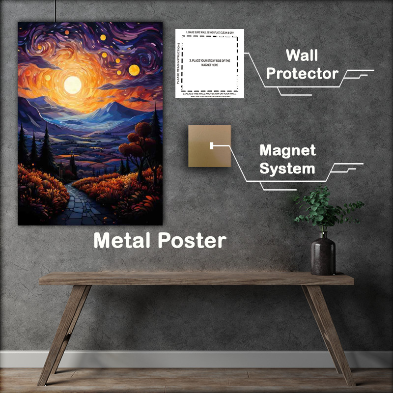 Buy Metal Poster : (Twilight Serenity Envelops the Scenic Country Path)