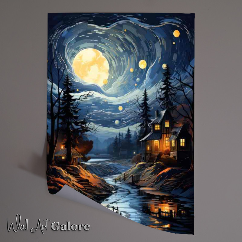 Buy Unframed Poster : (Twinkling Tapestry Over the Tranquil Village Night)